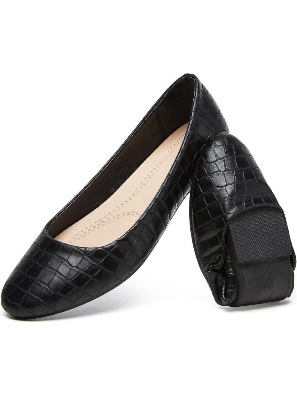 Women's Black PU Leather Round Toe Ballet Flats Slip On Office Comfortable Shoes